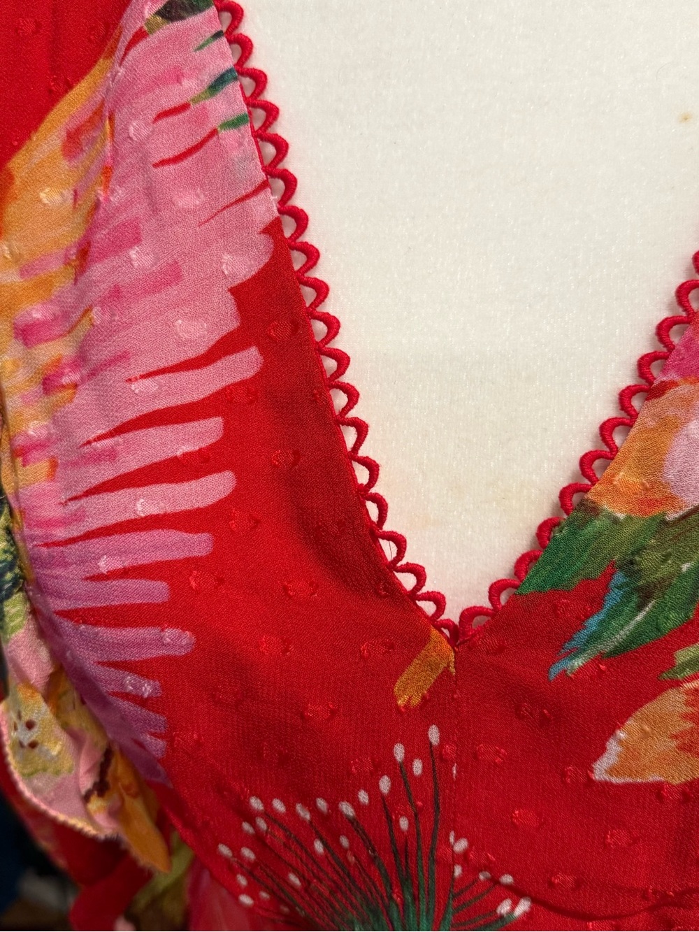 NWT Farm Rio Red Tropical Ruffle Blouse XS - Picture 2 of 6